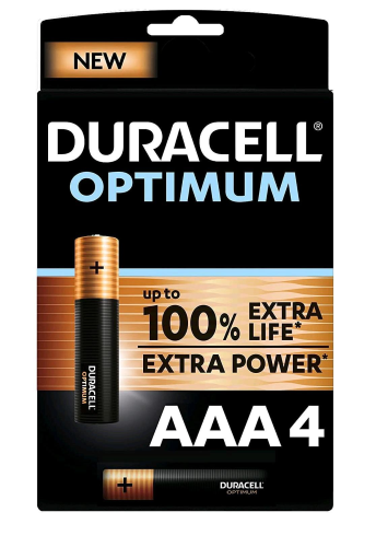 DURACELL OPTIMUM BATTERIE MINISTILO AAA ALCALINE CONF 4 Pz.